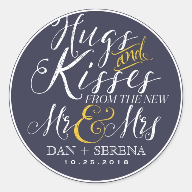 Swirl Script Mr and Mrs Wedding Favour Sticker (Front)