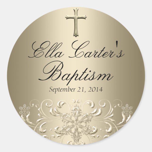 Swirl Snowflake & Cross Gold Baptism Sticker (Front)