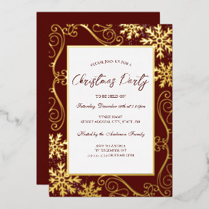 Swirl Snowflake Frame Red Gold Christmas Party