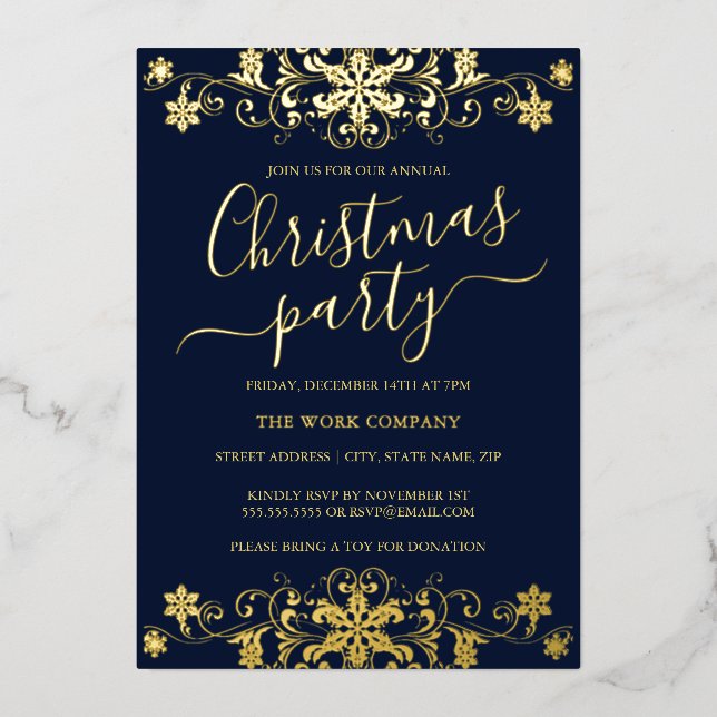 Swirl Snowflake Navy Corporate Christmas Party  (Front)