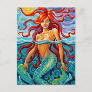 Swirl Spirits Mermaid Postcard Ocean Fish Beach