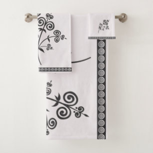 Swirl Style Flora & Foliage in Ornamental Pattern Bath Towel Set