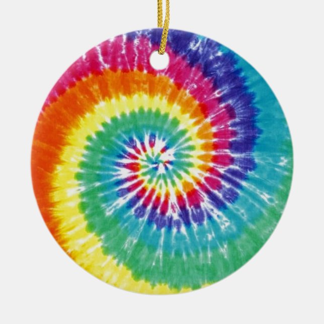 Swirl Tie Dye Multicolor Rainbow Ceramic Ornament (Front)