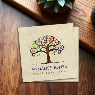 Swirl Tree of Life - Colorful  leaves Square Business Card
