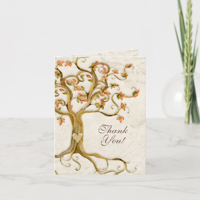 Swirl Tree Roots Antique Tan Custom Thank You Note (Front)