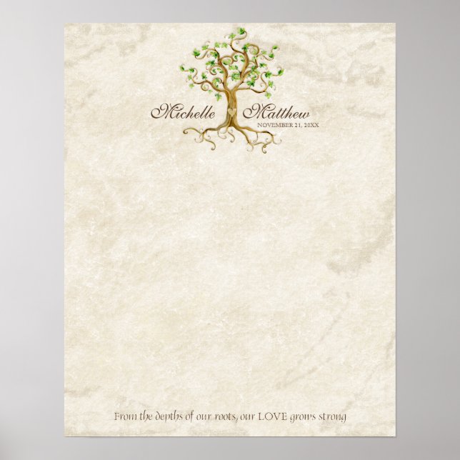 Swirl Tree Roots Antique Tan Wedding Signing Sheet Poster (Front)