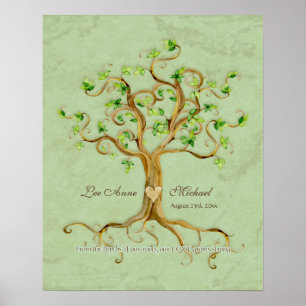 Swirl Tree Roots Antiqued Aqua Wedding Gift Art Poster