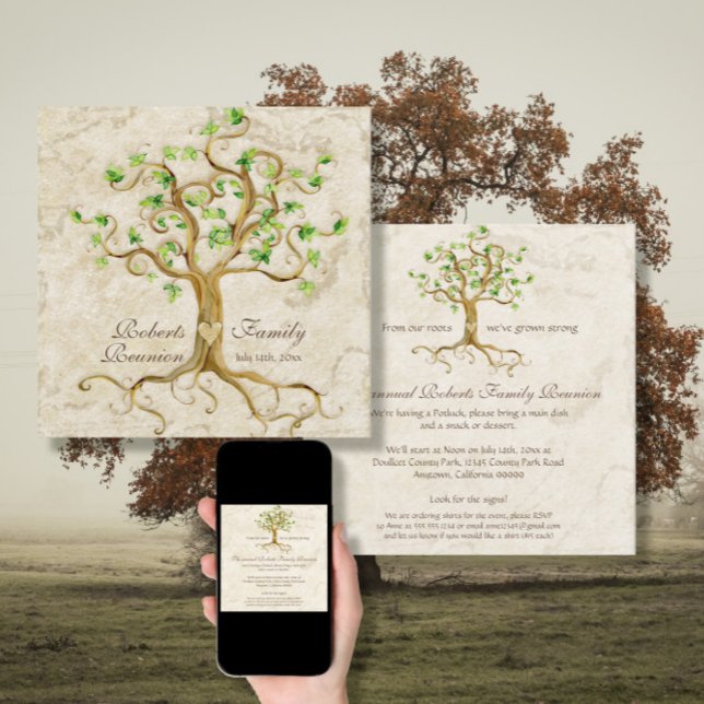 Swirl Tree Roots Antiqued Family Reunion Invite (Creator Uploaded)
