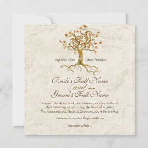 Swirl Tree Roots Antiqued Parchment Monogrammed Invitation