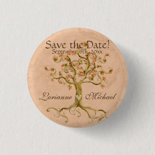 Swirl Tree Roots Antiqued Parchment Save the Date 1 Inch Round Button