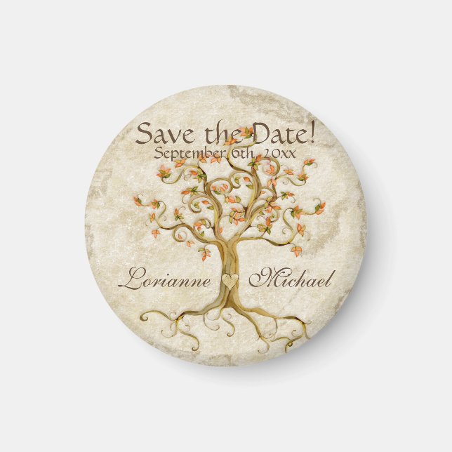 Swirl Tree Roots Antiqued Parchment Save the Date Magnet (Front)