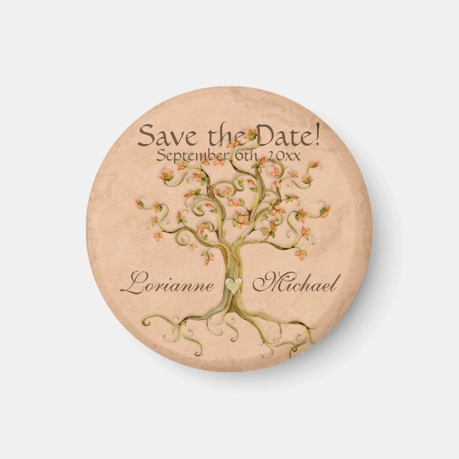 Swirl Tree Roots Antiqued Parchment Save the Date Magnet (Front)