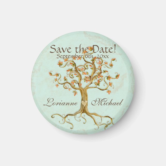 Swirl Tree Roots Antiqued Parchment Save the Date Magnet (Front)