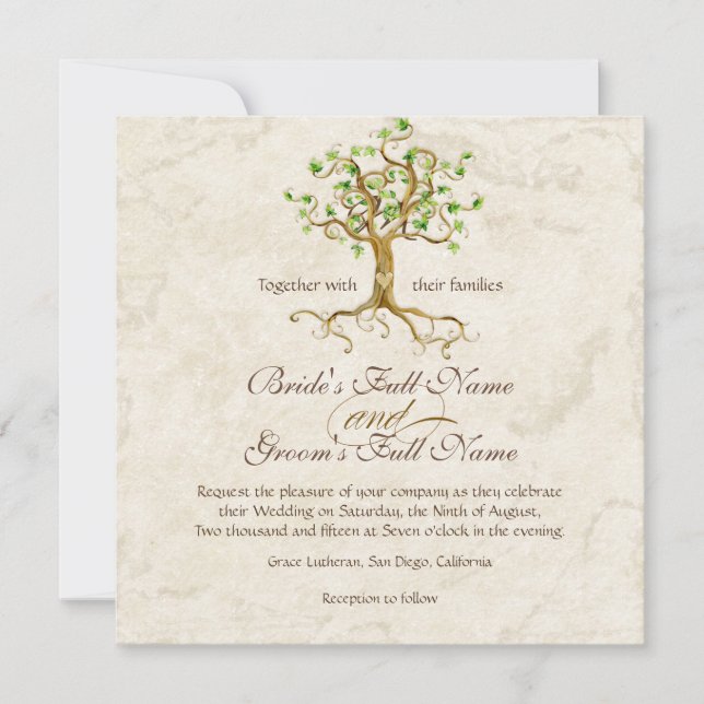 Swirl Tree Roots Antiqued Parchment Wedding Invitation (Front)