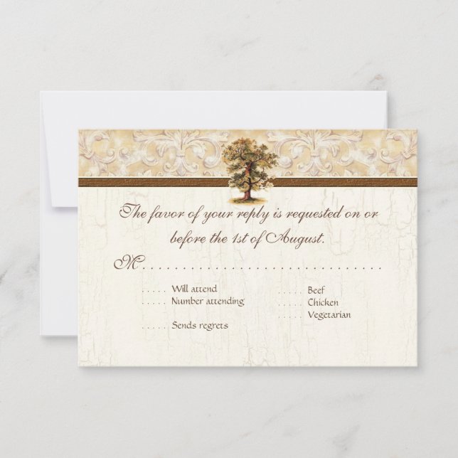 Swirl Tree Roots Antiqued Parchment Wedding RSVP Card (Front)