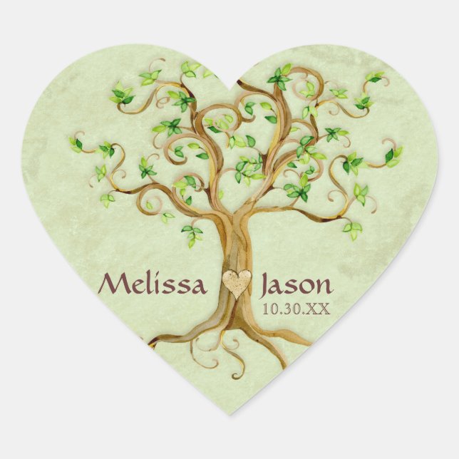 Swirl Tree Roots Antiqued Personalized Names Heart Heart Sticker (Front)
