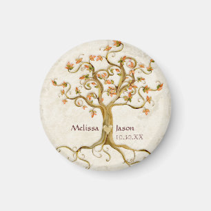 Swirl Tree Roots Antiqued Personalized Names Heart Magnet
