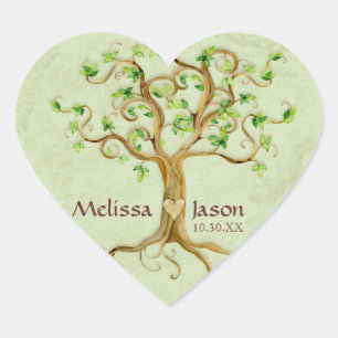 Swirl Tree Roots Antiqued Personalized Names Heart Sticker
