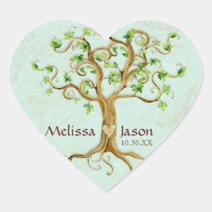 Swirl Tree Roots Antiqued Personalized Names Heart Sticker