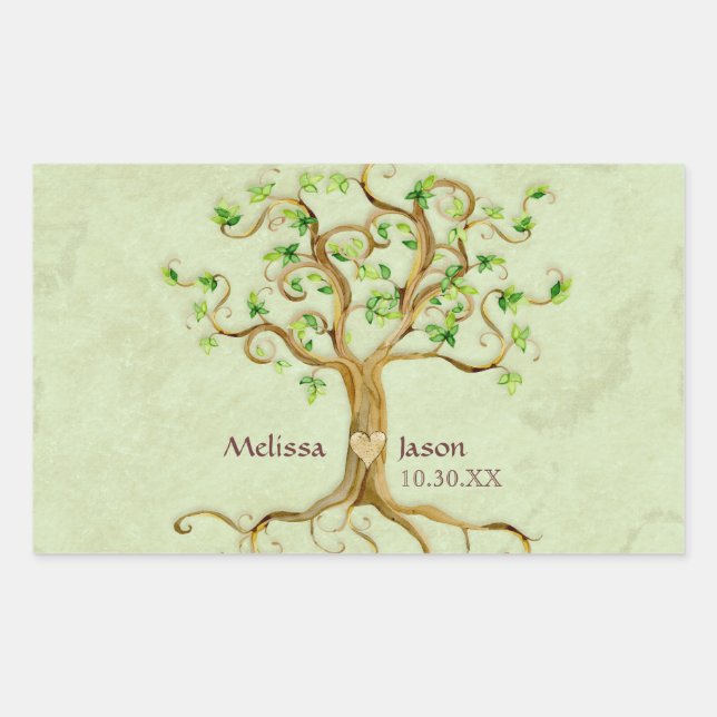 Swirl Tree Roots Antiqued Personalized Names Heart Sticker (Front)