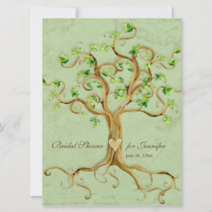 Swirl Tree Roots Antiqued Sage Bridal Shower Invitation