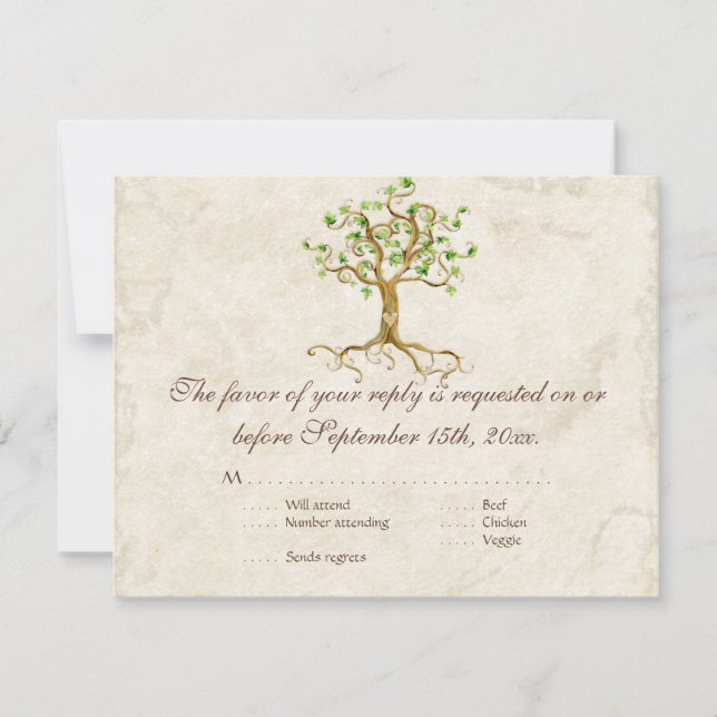 Swirl Tree Roots Antiqued Sage RSVP Response Card (Front)