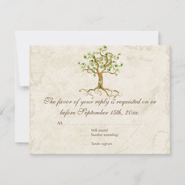 Swirl Tree Roots Antiqued Sage RSVP Response Card (Front)