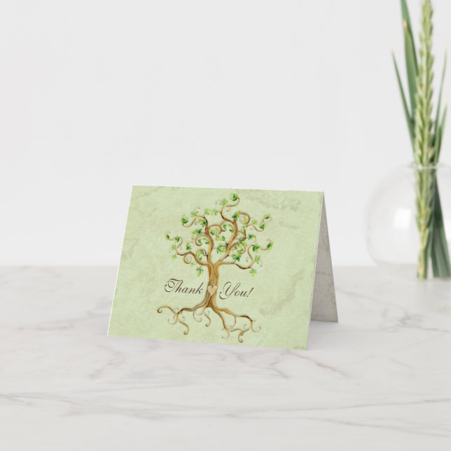 Swirl Tree Roots Antiqued Sage Thank You Note Card (Front)