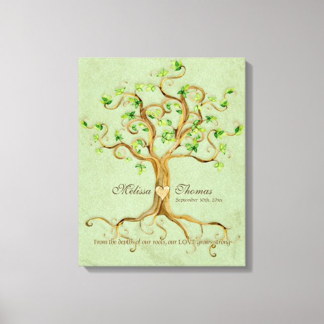Swirl Tree Roots Antiqued Sage Wedding Gift Art Canvas Print (Front)