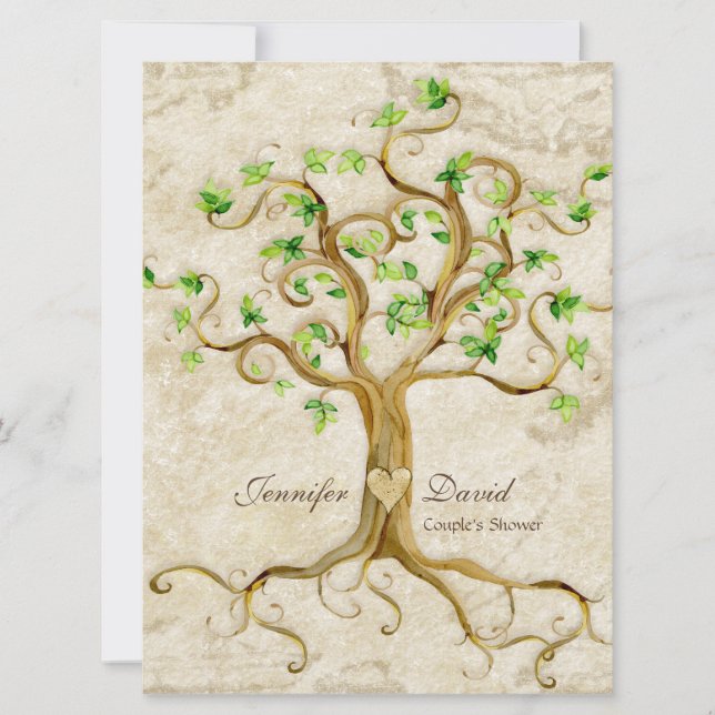 Swirl Tree Roots Antiqued Tan Couples Shower Invitation (Front)