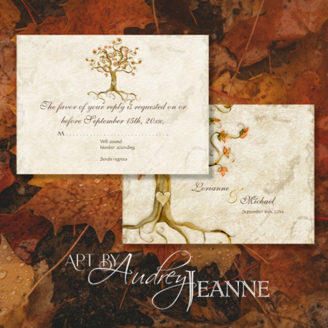 Swirl Tree Roots Antiqued Tan RSVP Response Card (Creator Uploaded)