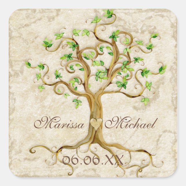 Swirl Tree Roots Antiqued Wedding Matching Seals (Front)