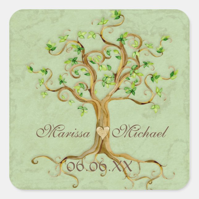 Swirl Tree Roots Antiqued Wedding Matching Seals (Front)