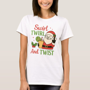 Swirl Twirl And Twist Print Funny Drinking Santa T-Shirt
