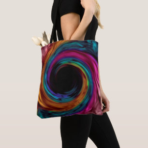 Swirl wavy silk satin multicolor pink violet blue tote bag