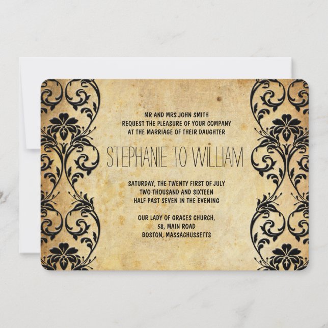 Swirl Wedding Invitation on Vintage Background (Front)