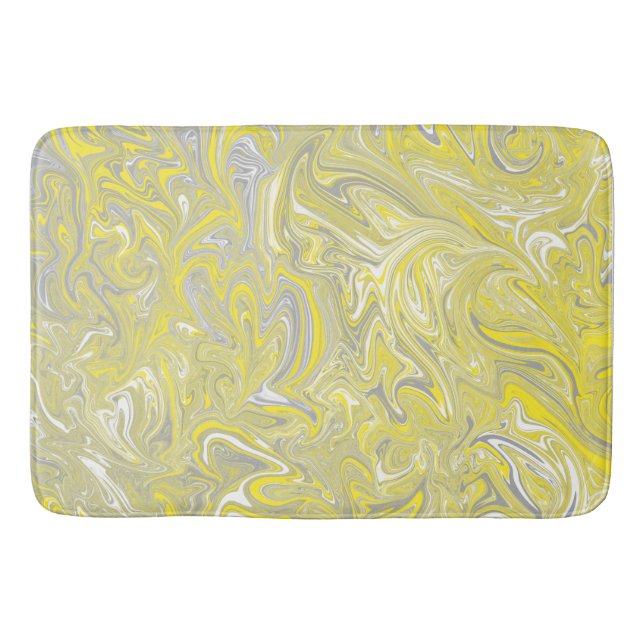 Swirl Yellow and Grey Grey Shower Curtain Bath Mat (Front)
