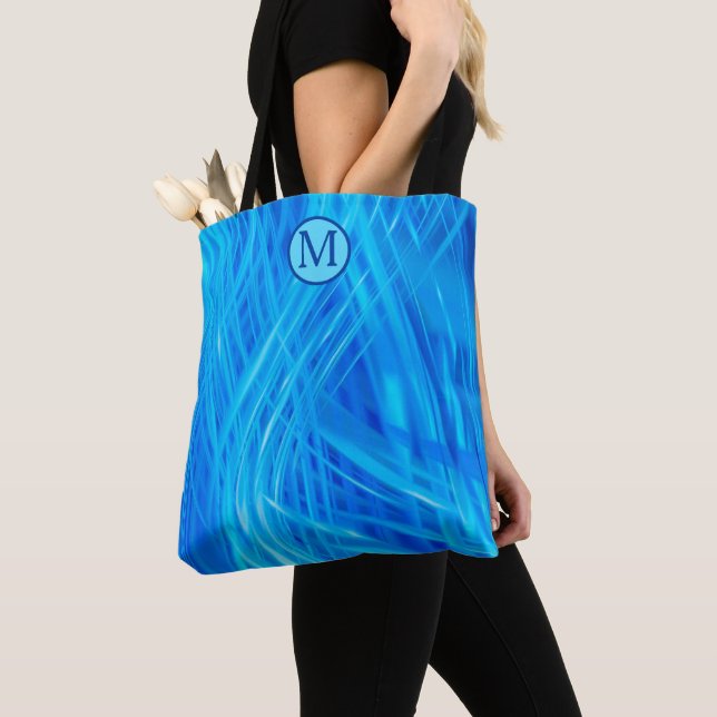 Swirled Blue Light Abstract Pattern Monogram Tote Bag (Close Up)