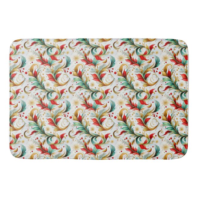 Swirled christmas floral bath mat (Front)