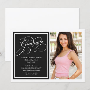 Swirled Graduate Black Invitation