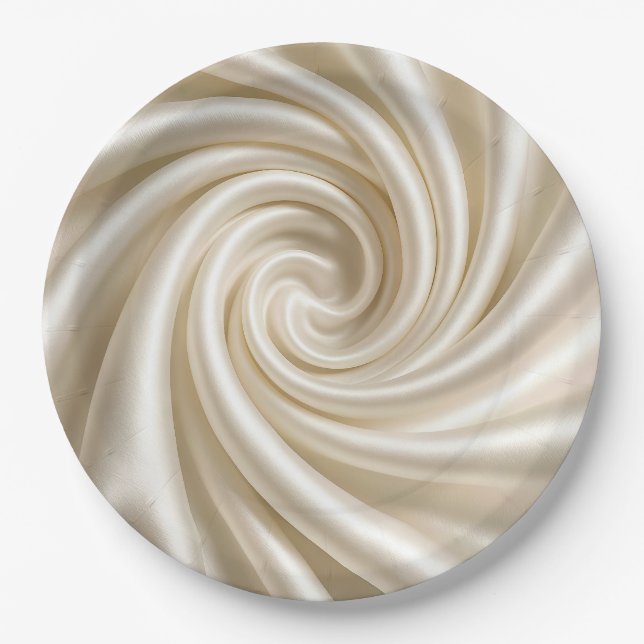 Swirled Ivory Satin Fabric Abstract Paper Plate (Front)