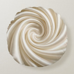 Swirled Ivory Satin Fabric Abstract Round Pillow
