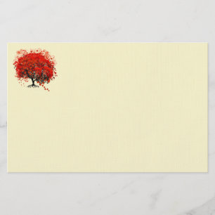 Swirled Rustic Red Heart Leaf Tree Stationery