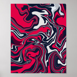 Swirling Abstract Art in Red, Black, & White Poster