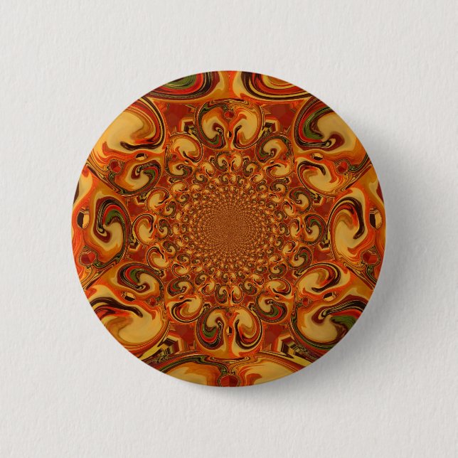 Swirling Abstract  orange, brown, and green tones  2 Inch Round Button (Front)