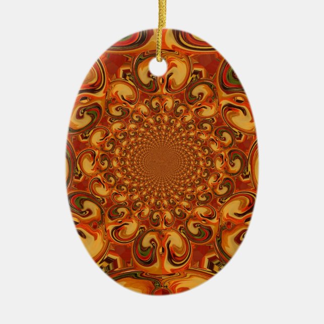 Swirling Abstract  orange, brown, and green tones  Ceramic Ornament (Front)
