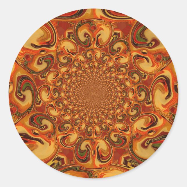 Swirling Abstract  orange, brown, and green tones  Classic Round Sticker (Front)