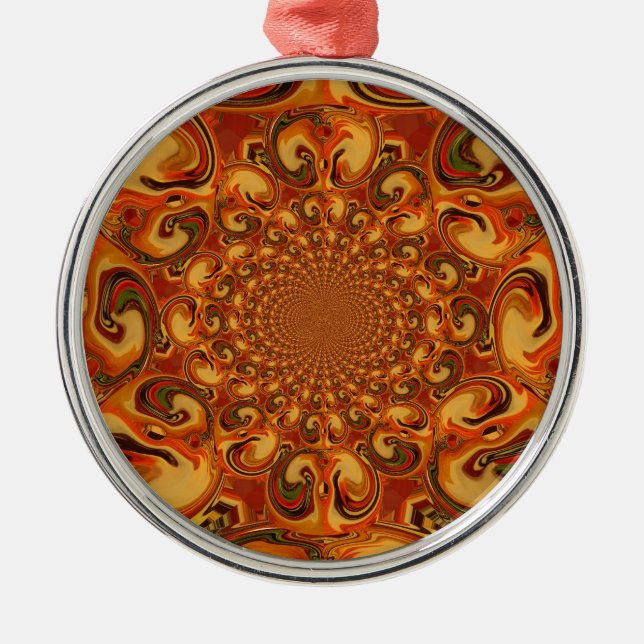 Swirling Abstract  orange, brown, and green tones  Metal Ornament (Front)