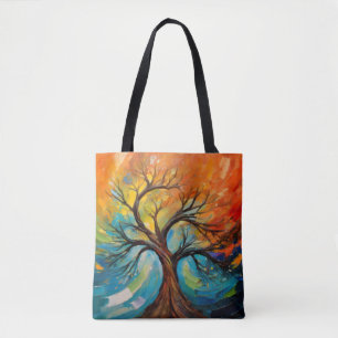 Swirling Abstract Tree with Vibrant Colors Tote Bag