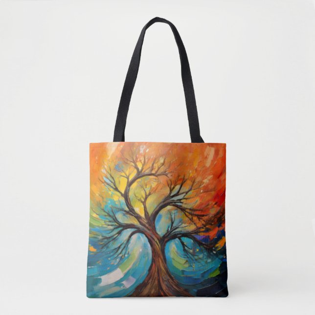 Swirling Abstract Tree with Vibrant Colors Tote Bag (Front)